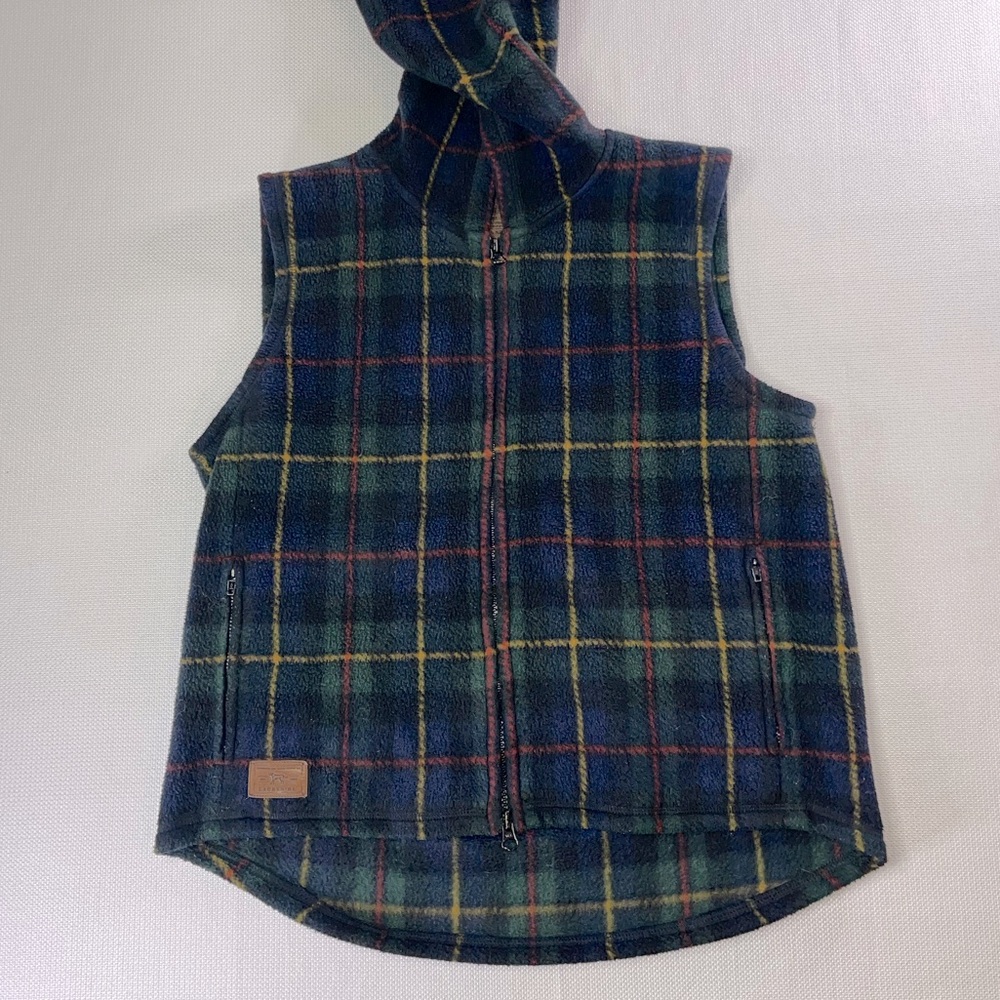 Ralph Lauren Fleece Zip up Vest Plaid with hood and pockets Petite Medium A